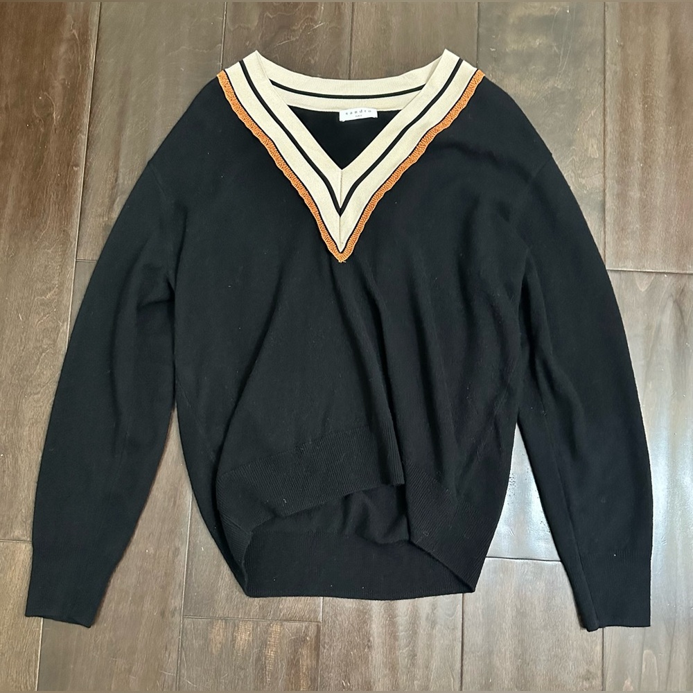 Sandro Colle Striped Neck Wool & Cashmere Sweater - Picture 5 of 12